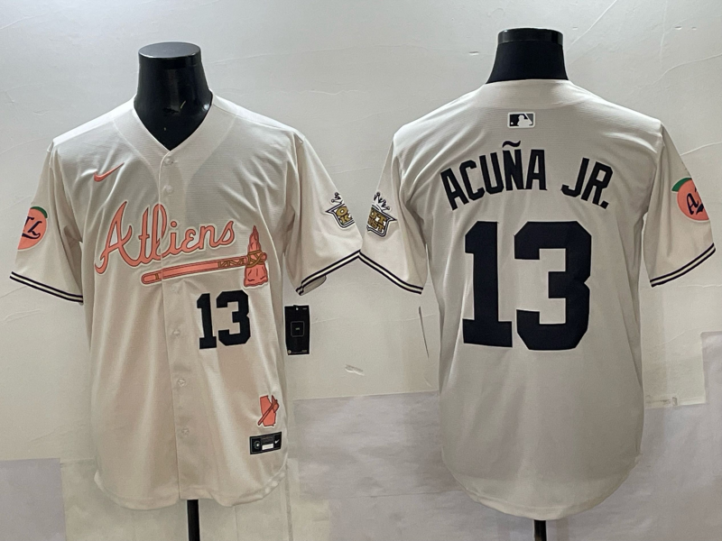 Men Atlanta Braves #13 Acuna jr cream Nike 2025 MLB Jersey 003->atlanta braves->MLB Jersey